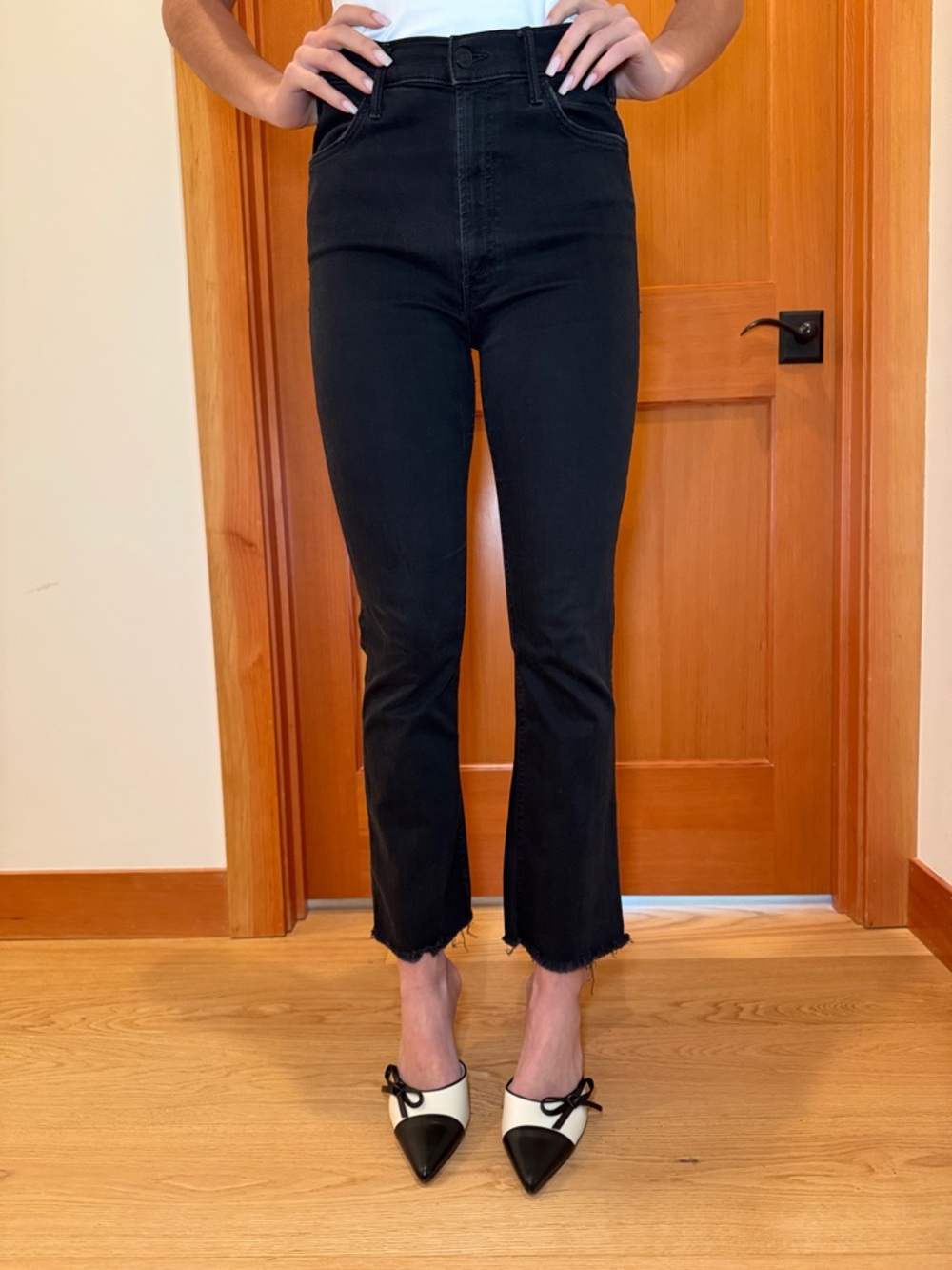 MOTHER Black High-Rise Cropped Flare Jeans